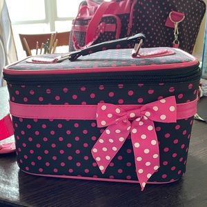 Black and pink polka dot make up bag